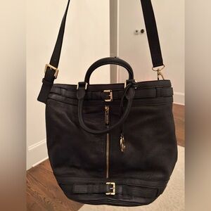 Michael Kors Black Leather Satchel with Gold Hardware